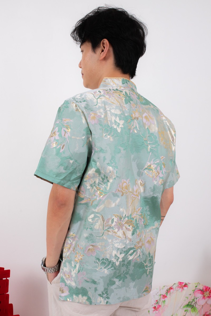 Affinity Men Mandarin Button Shirt in Jade