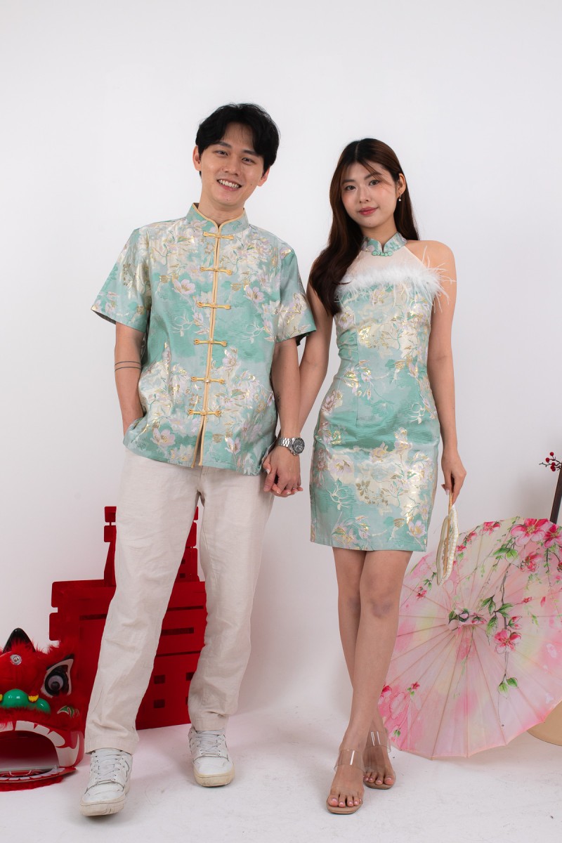 Affinity Men Mandarin Button Shirt in Jade