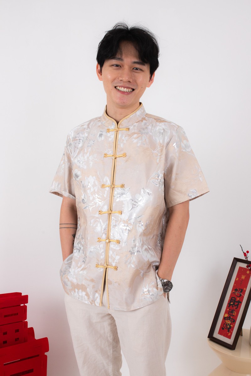 Affinity Men Mandarin Button Shirt in Champagne