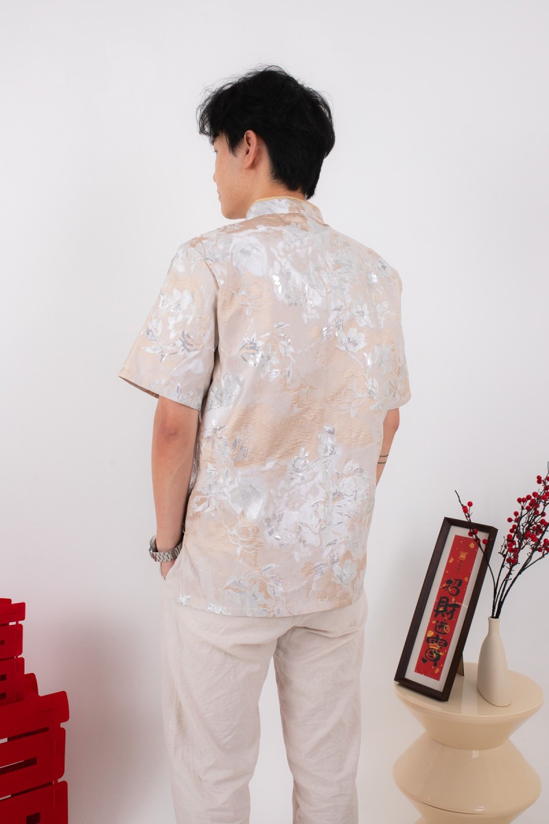Affinity Men Mandarin Button Shirt in Champagne
