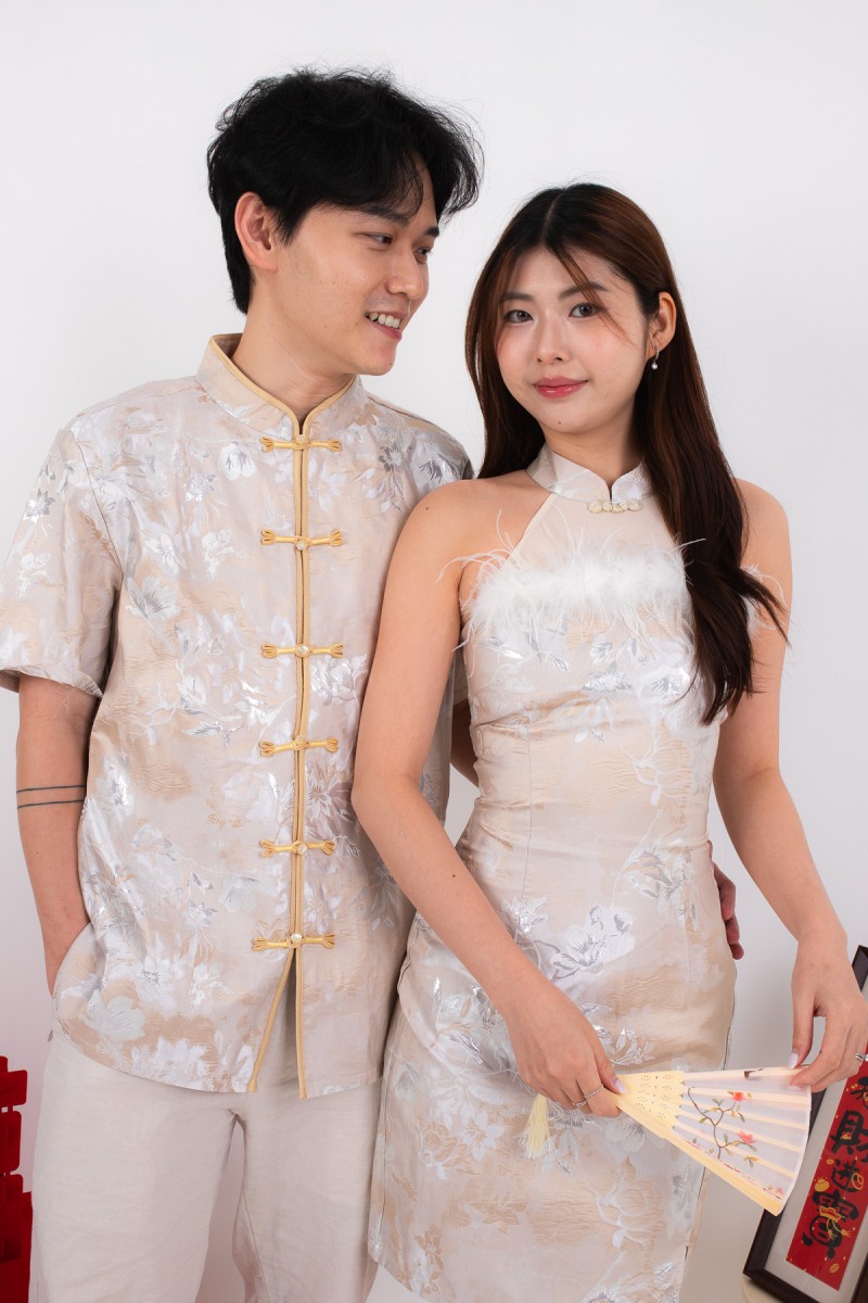 Affinity Men Mandarin Button Shirt in Champagne