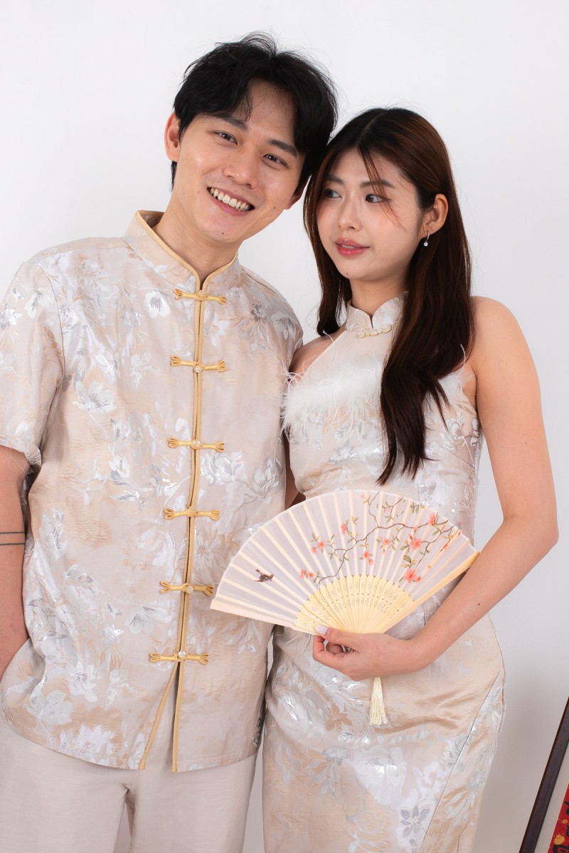 Affinity Men Mandarin Button Shirt in Champagne