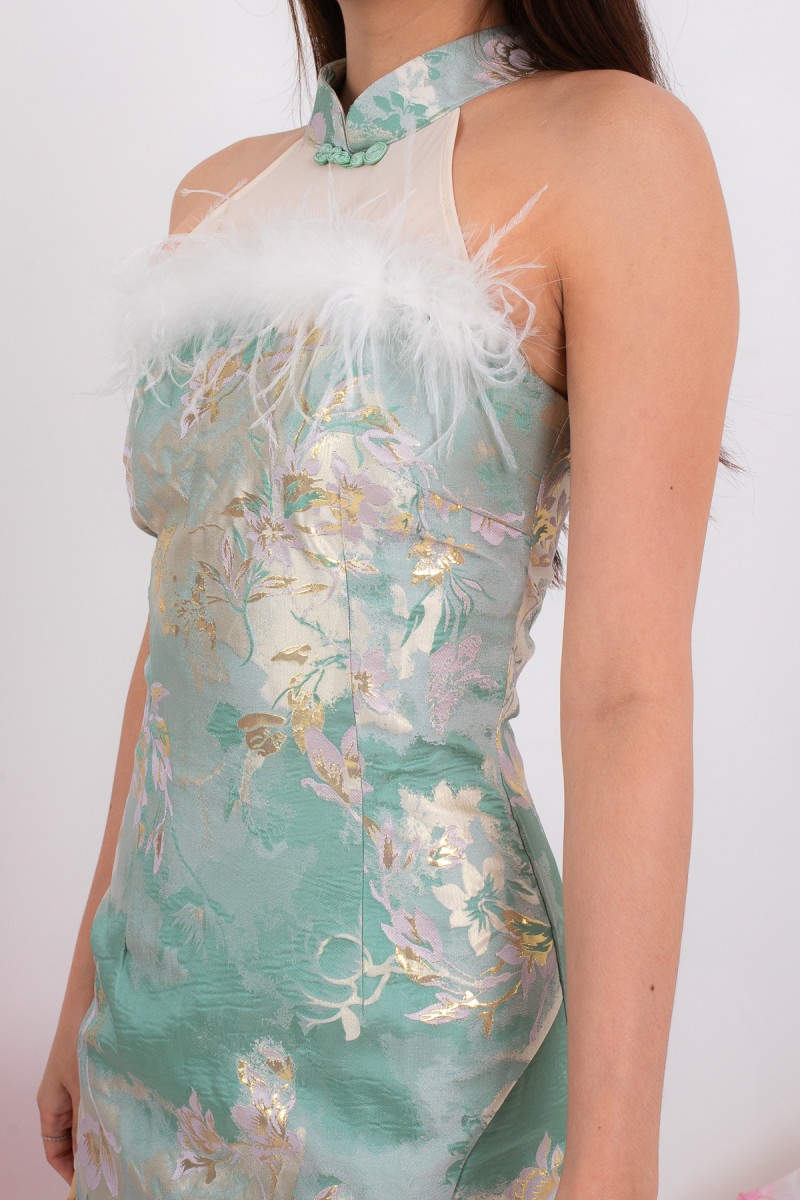 Affinity Cheongsam Mini Dress in Jade