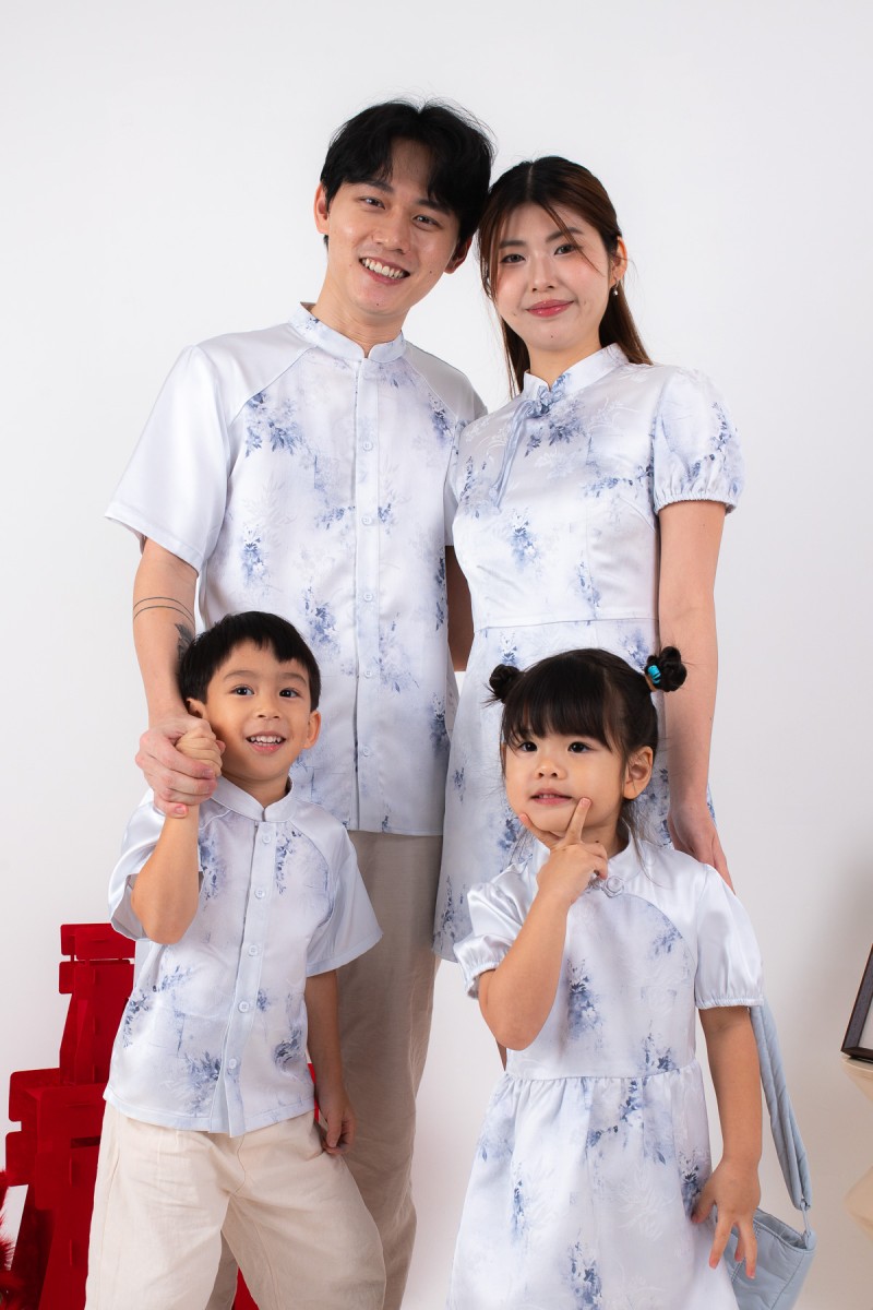 Aura Junior Girl Puff Sleeve Dress in Blue