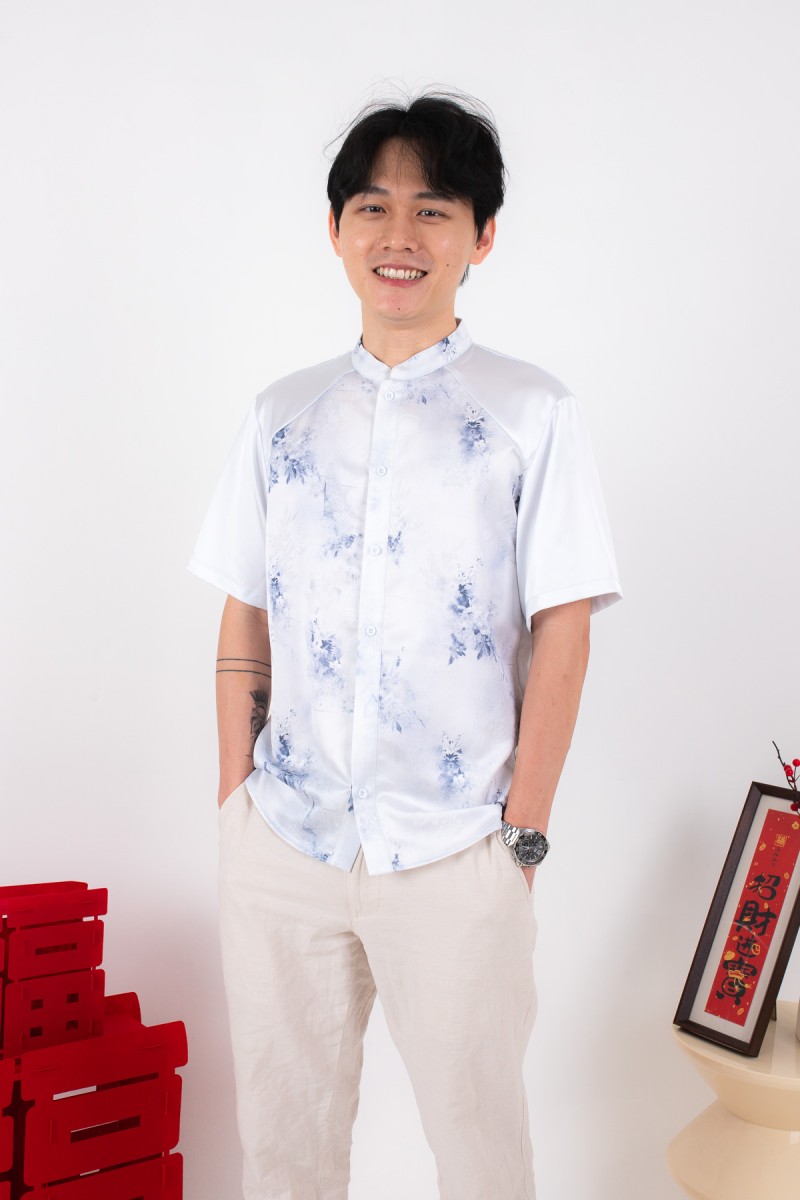 Aura Men Button Up Shirt in Blue