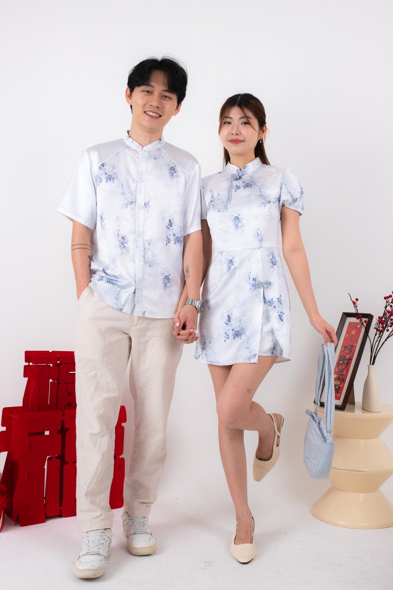 Aura Men Button Up Shirt in Blue