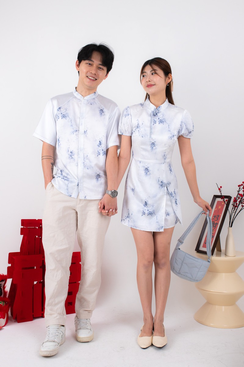 Aura Men Button Up Shirt in Blue