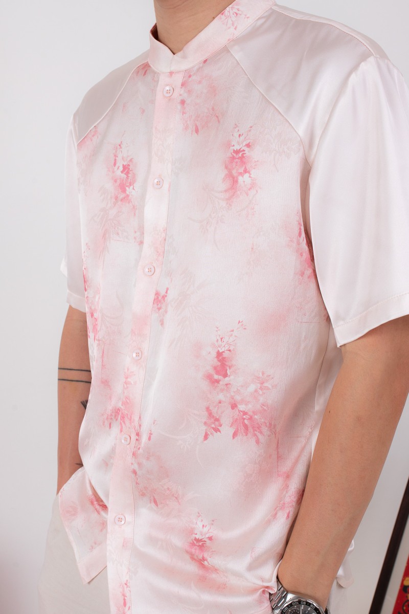 Aura Men Button Up Shirt in Pink