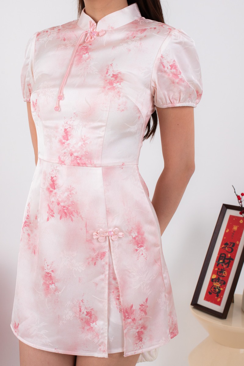 Aura Puff Sleeve Romper Dress in Pink