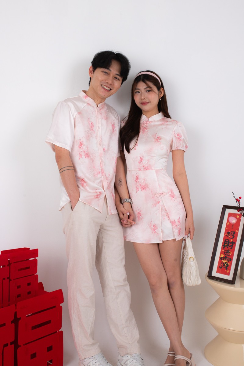 Aura Puff Sleeve Romper Dress in Pink