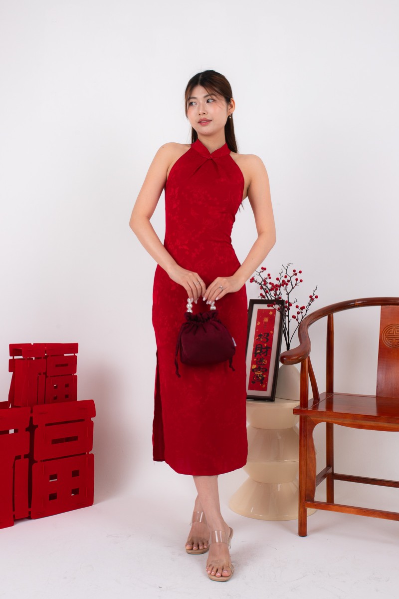 BACKORDERS: Miranda Cheongsam Maxi Dress in Red