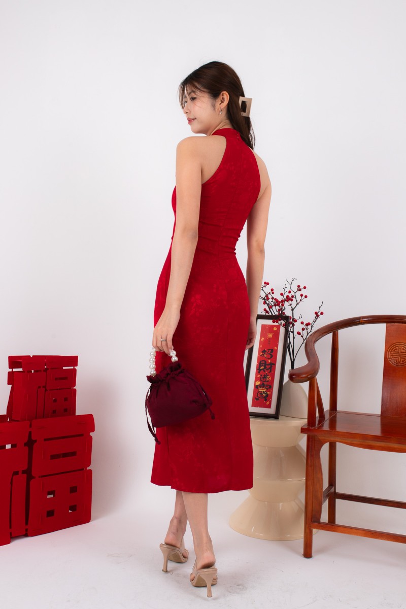 BACKORDERS: Miranda Cheongsam Maxi Dress in Red