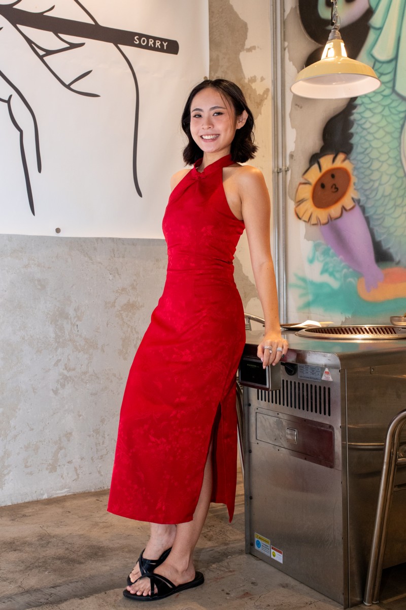 BACKORDERS: Miranda Cheongsam Maxi Dress in Red