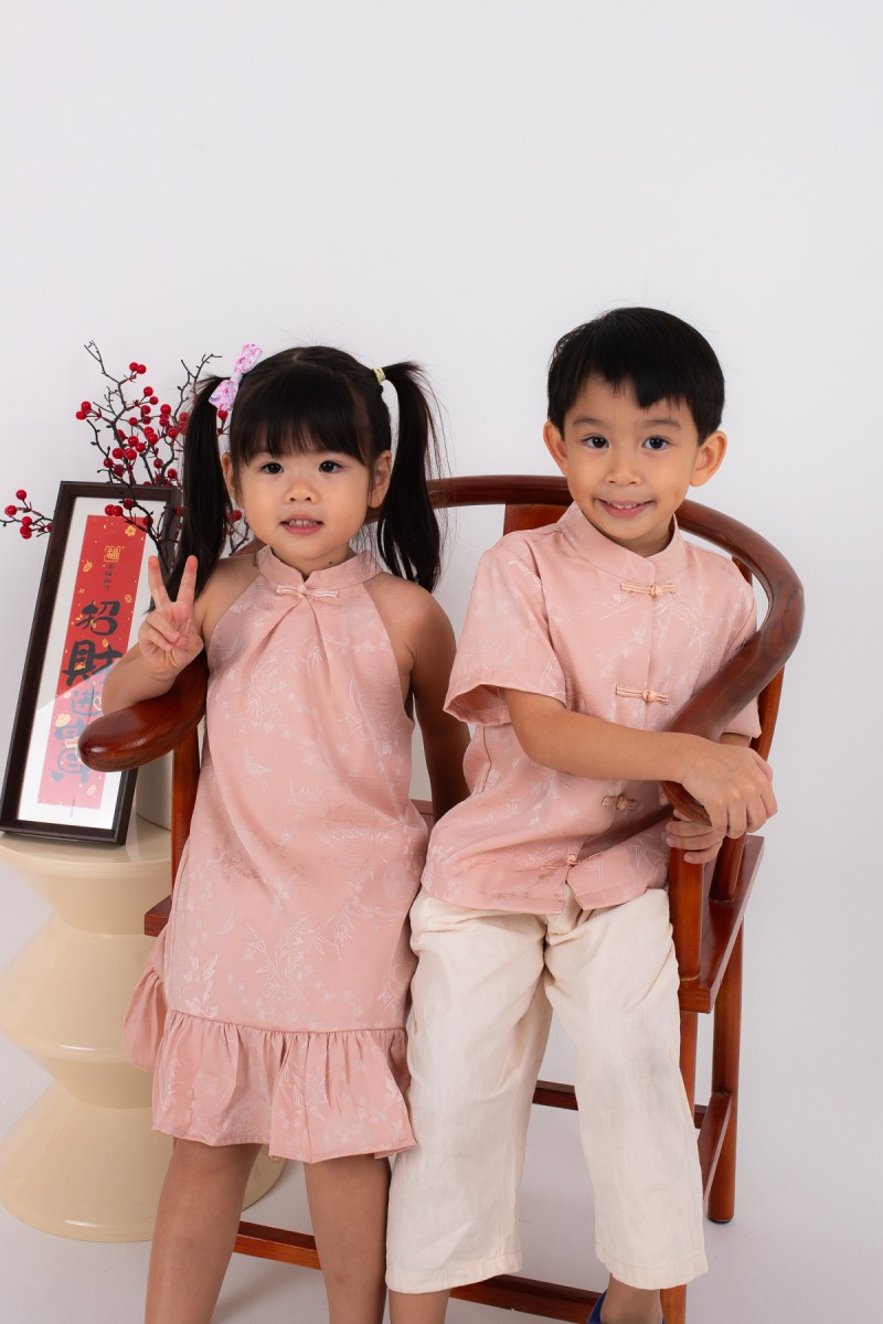 BACKORDERS: Evan Junior Boy Mandarin Shirt in Pink