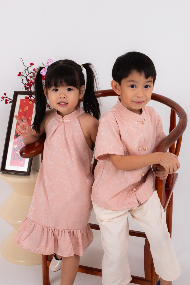 BACKORDERS: Evan Junior Boy Mandarin Shirt in Pink