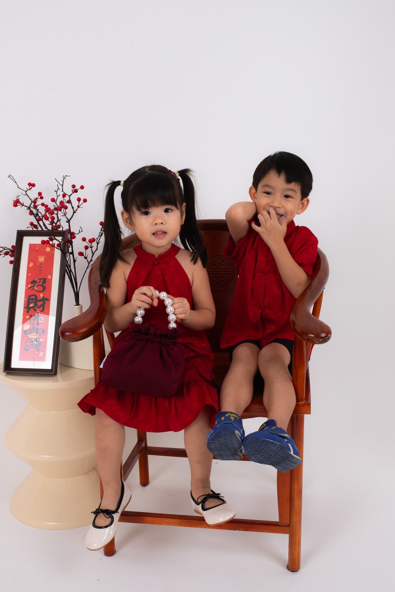 BACKORDERS Evan Junior Boy Mandarin Shirt in Red