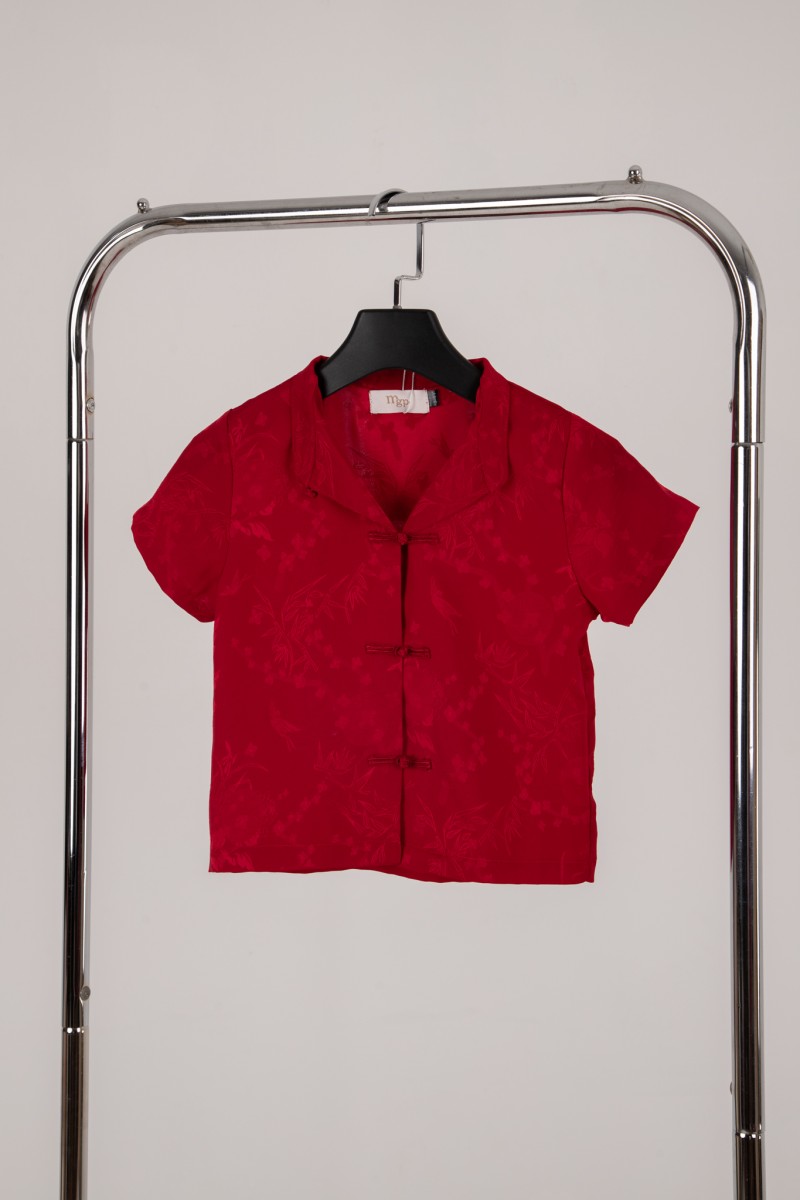 BACKORDERS Evan Junior Boy Mandarin Shirt in Red