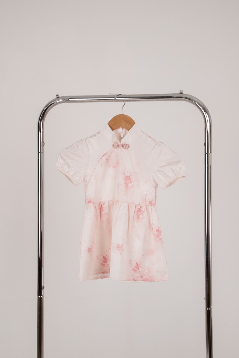 Aura Junior Girl Puff Sleeve Dress in Pink