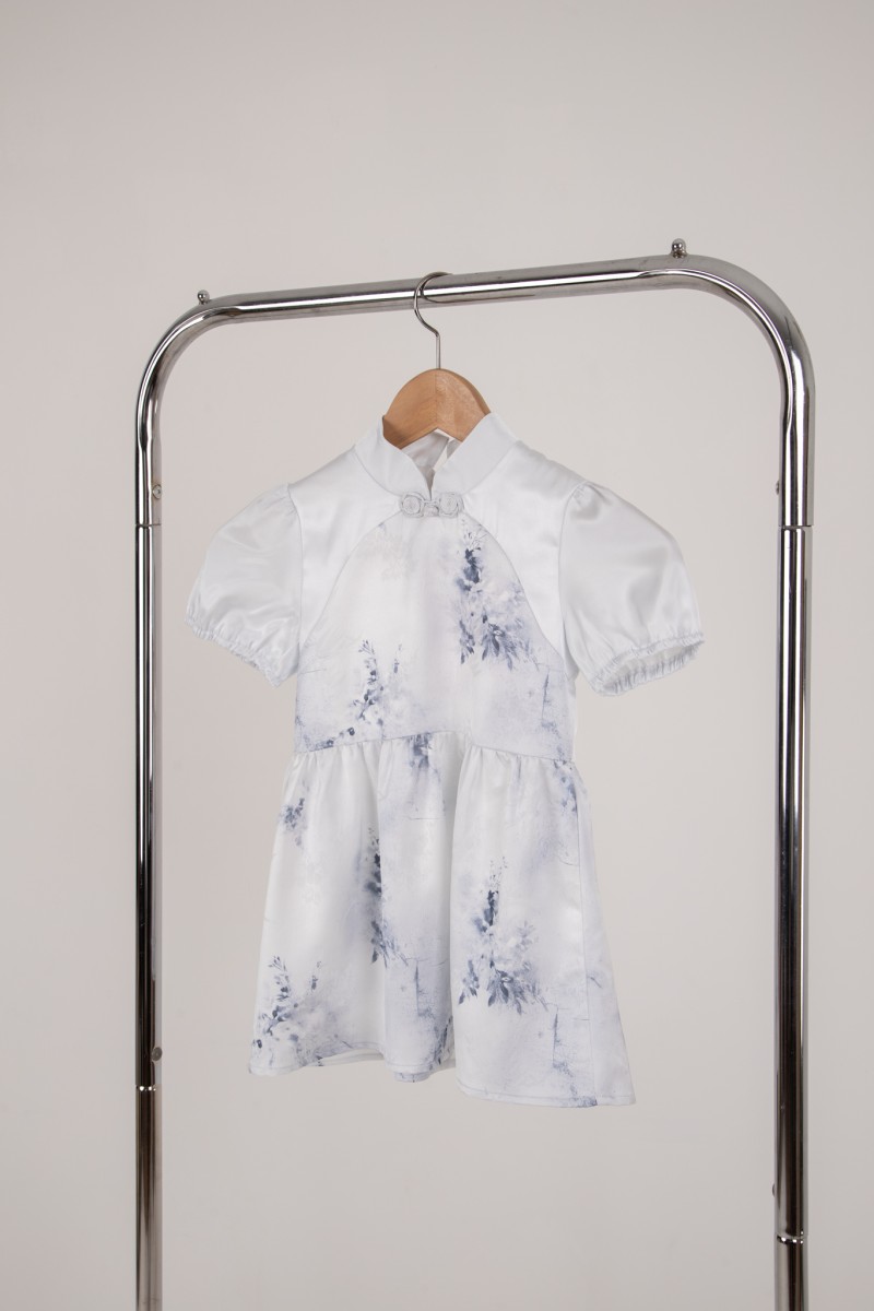 Aura Junior Girl Puff Sleeve Dress in Blue