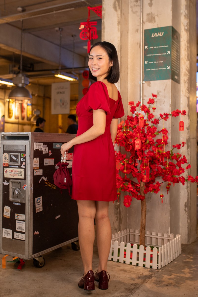 Rhea Babydoll Dress in Wine