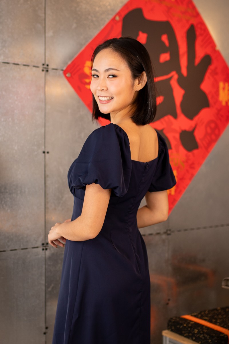 Rhea Babydoll Dress in Navy