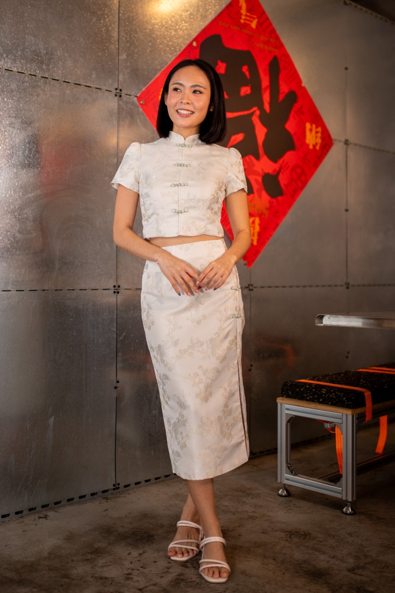 Evergold Jacquard Sleeved Top in Sage