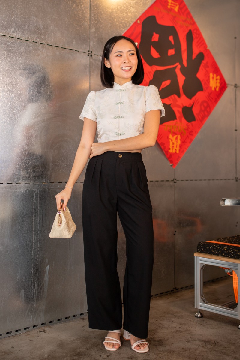 Evergold Jacquard Sleeved Top in Sage