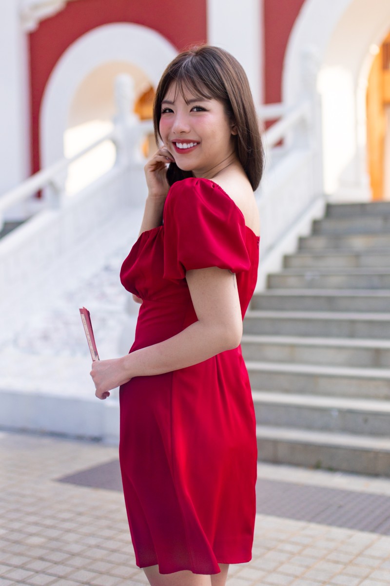 Rhea Babydoll Dress in Wine