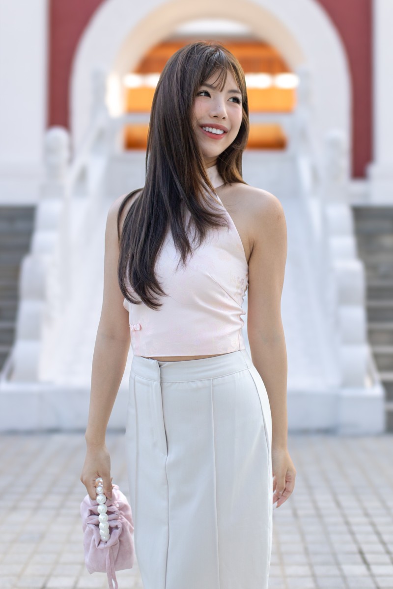 Virtue Jacquard Halter Top in Pink