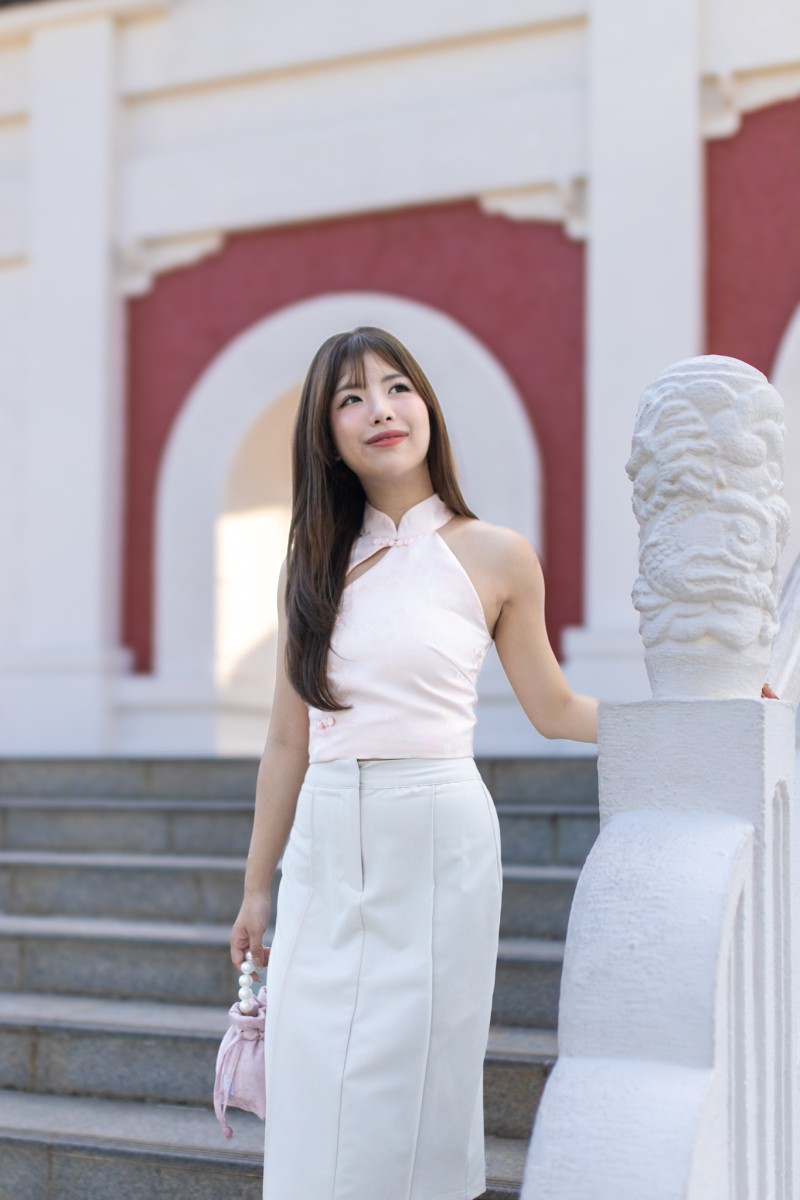 Virtue Jacquard Halter Top in Pink