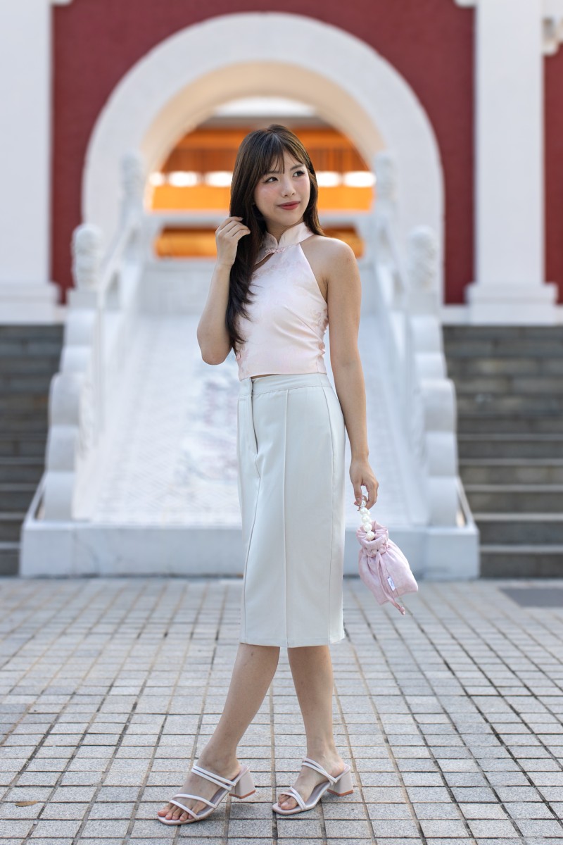 Virtue Jacquard Halter Top in Pink