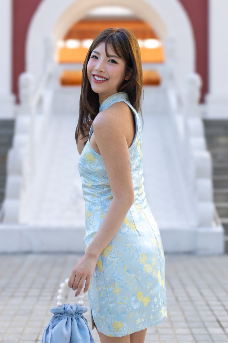 Pegasus Cheongsam Mini Dress in Blue