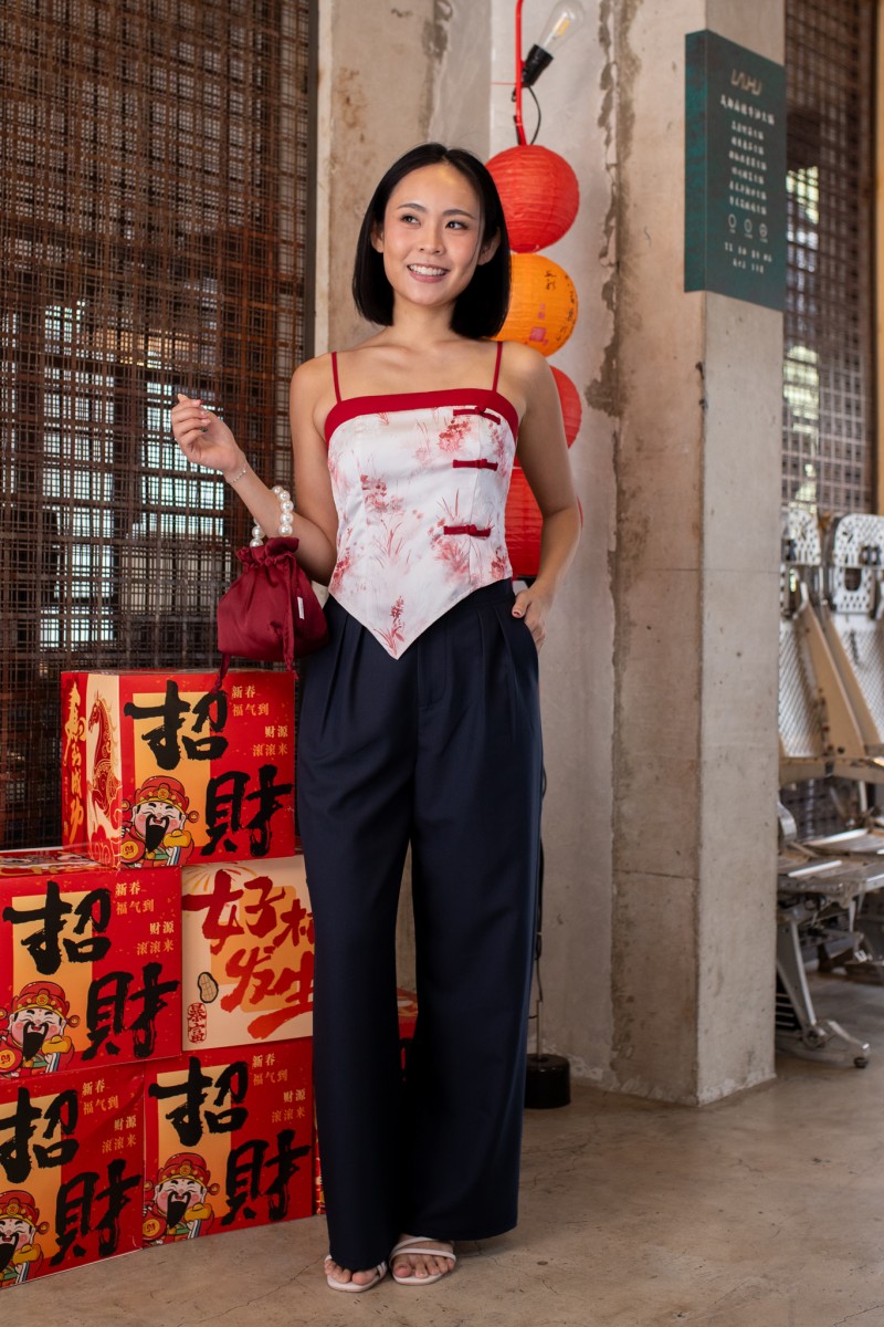 Arabel Printed Strap Top in Wine