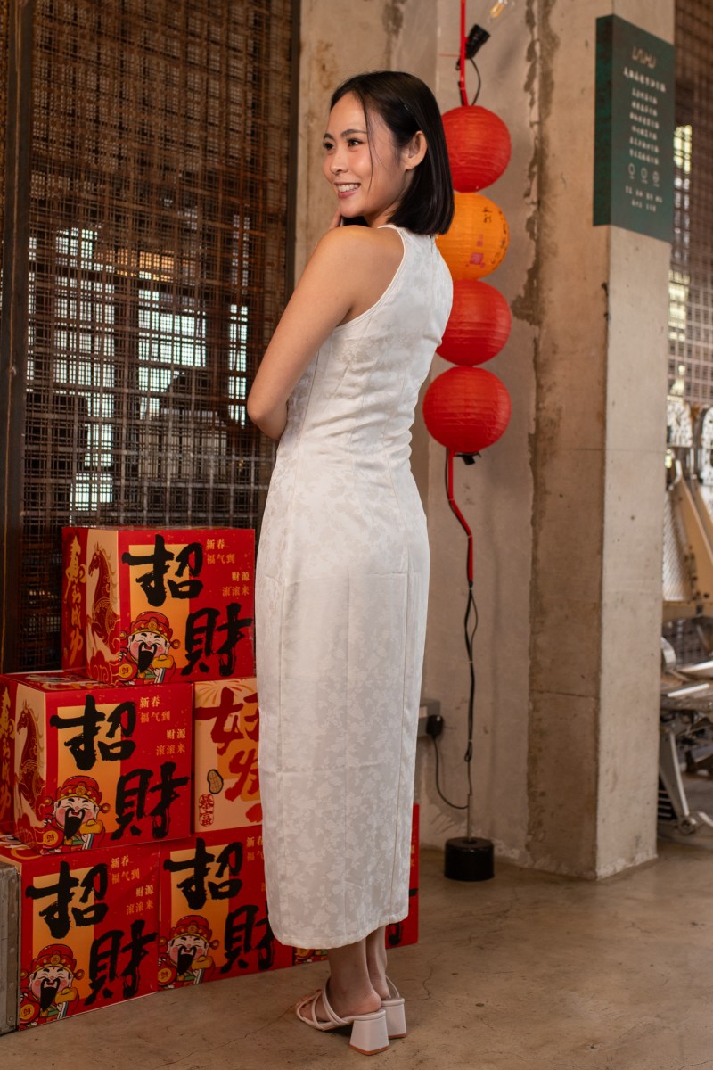 Liang Halter Ruched Maxi Dress in Ivory