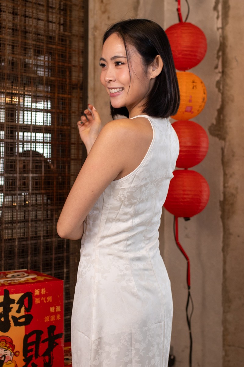 Liang Halter Ruched Maxi Dress in Ivory