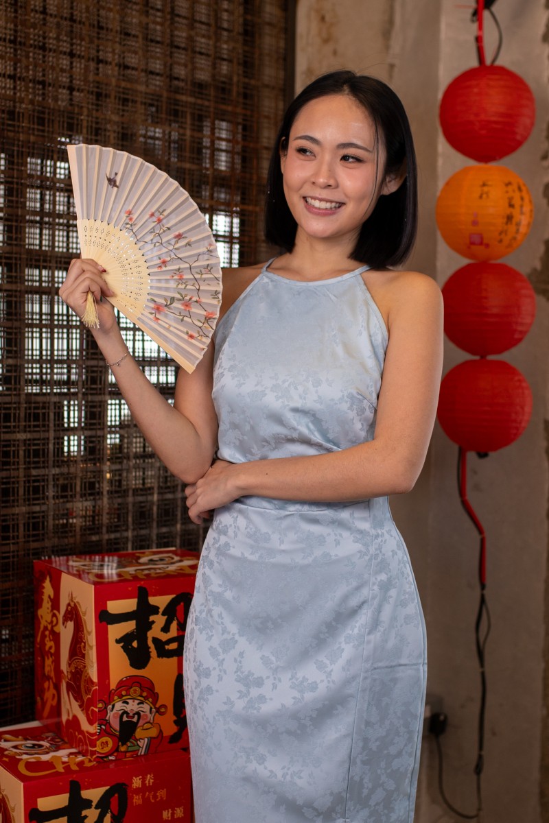 Liang Halter Ruched Maxi Dress in Blue