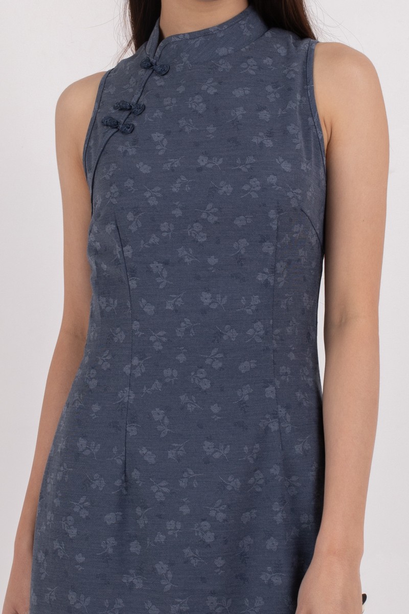 He Qi Denim Midi Dress in Dark Wash
