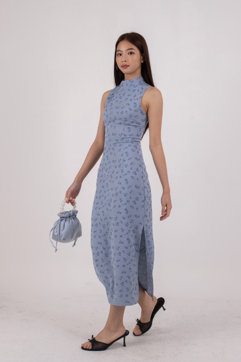 He Qi Denim Midi Dress in Light Wash
