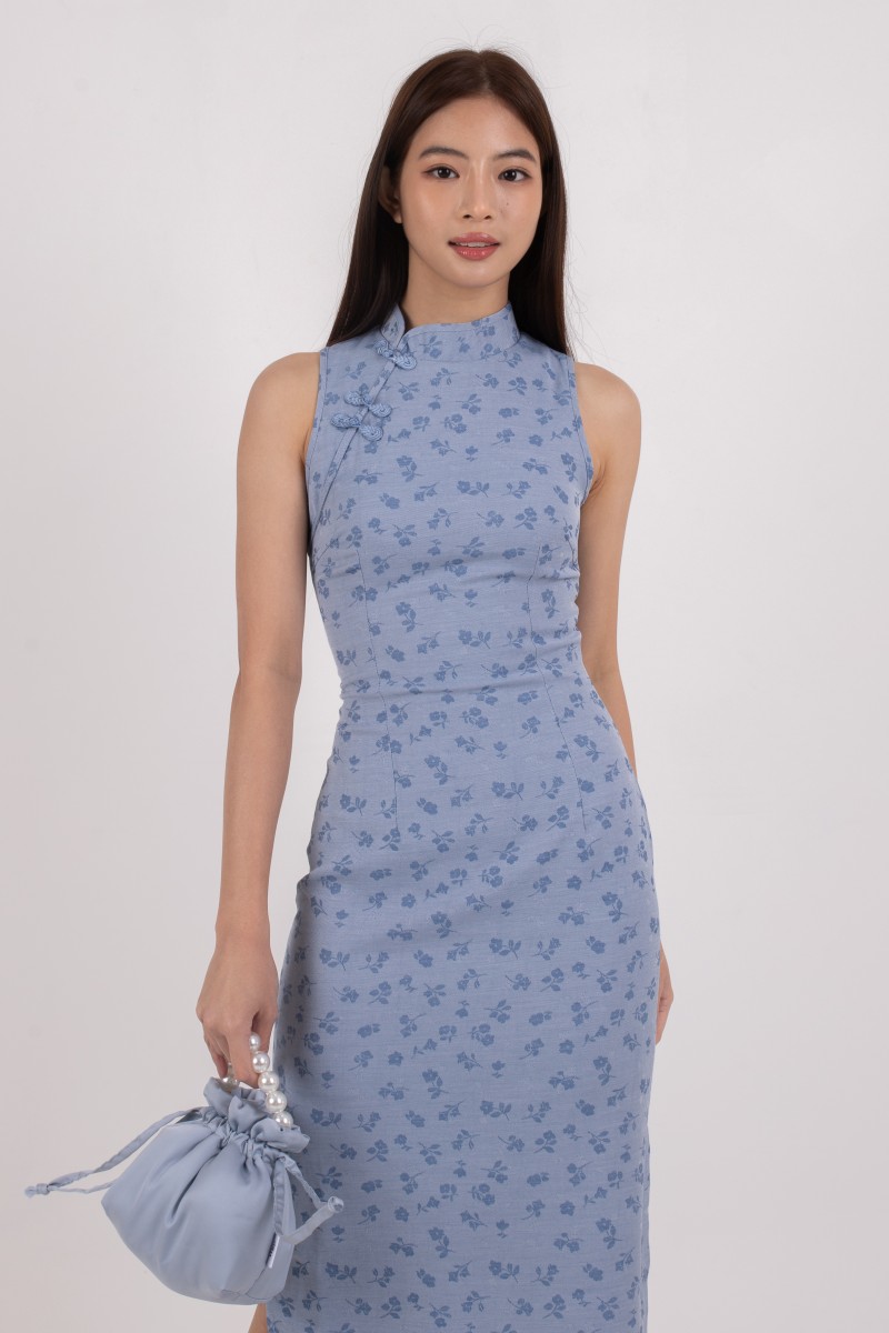 He Qi Denim Midi Dress in Light Wash