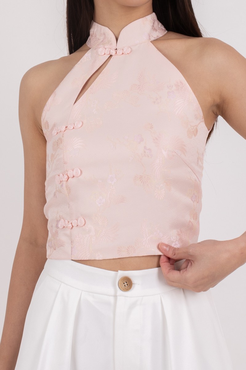 Virtue Jacquard Halter Top in Pink
