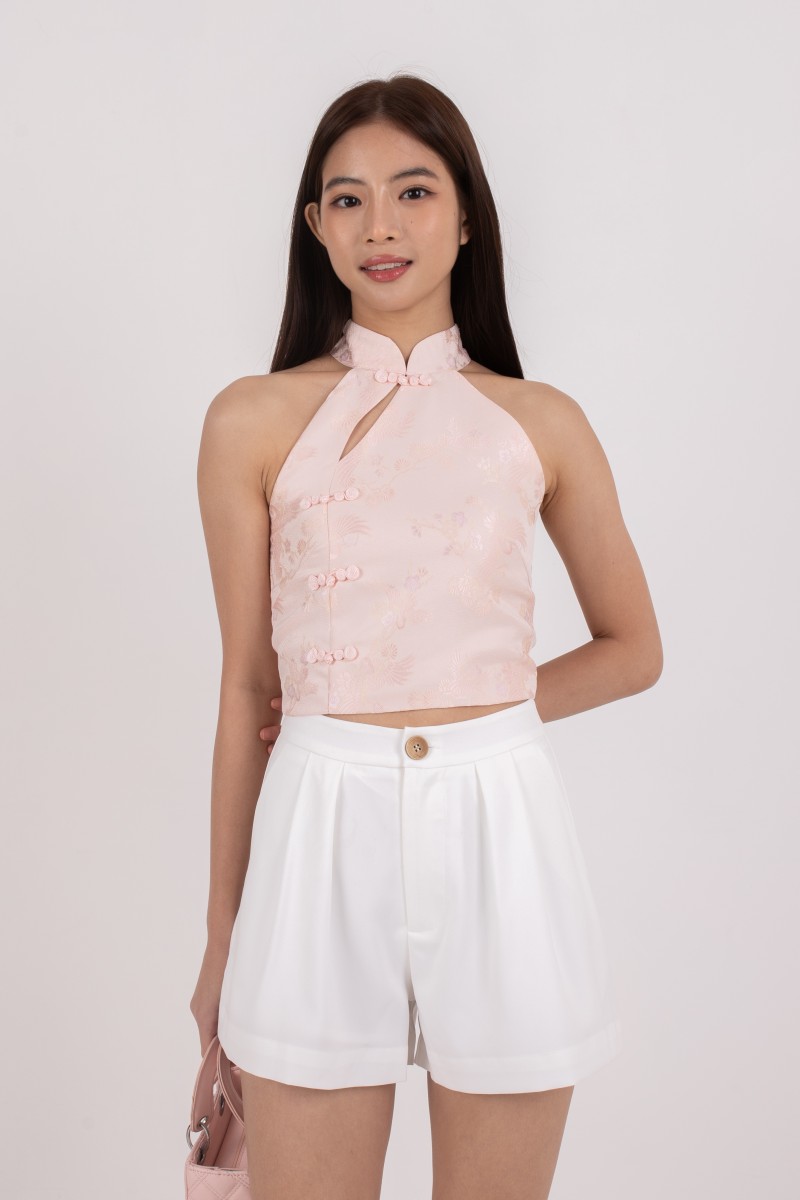 Virtue Jacquard Halter Top in Pink