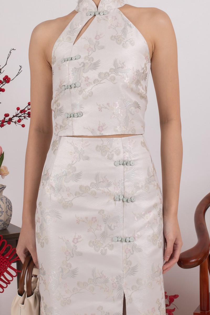 Virtue Jacquard Halter Top in Sage
