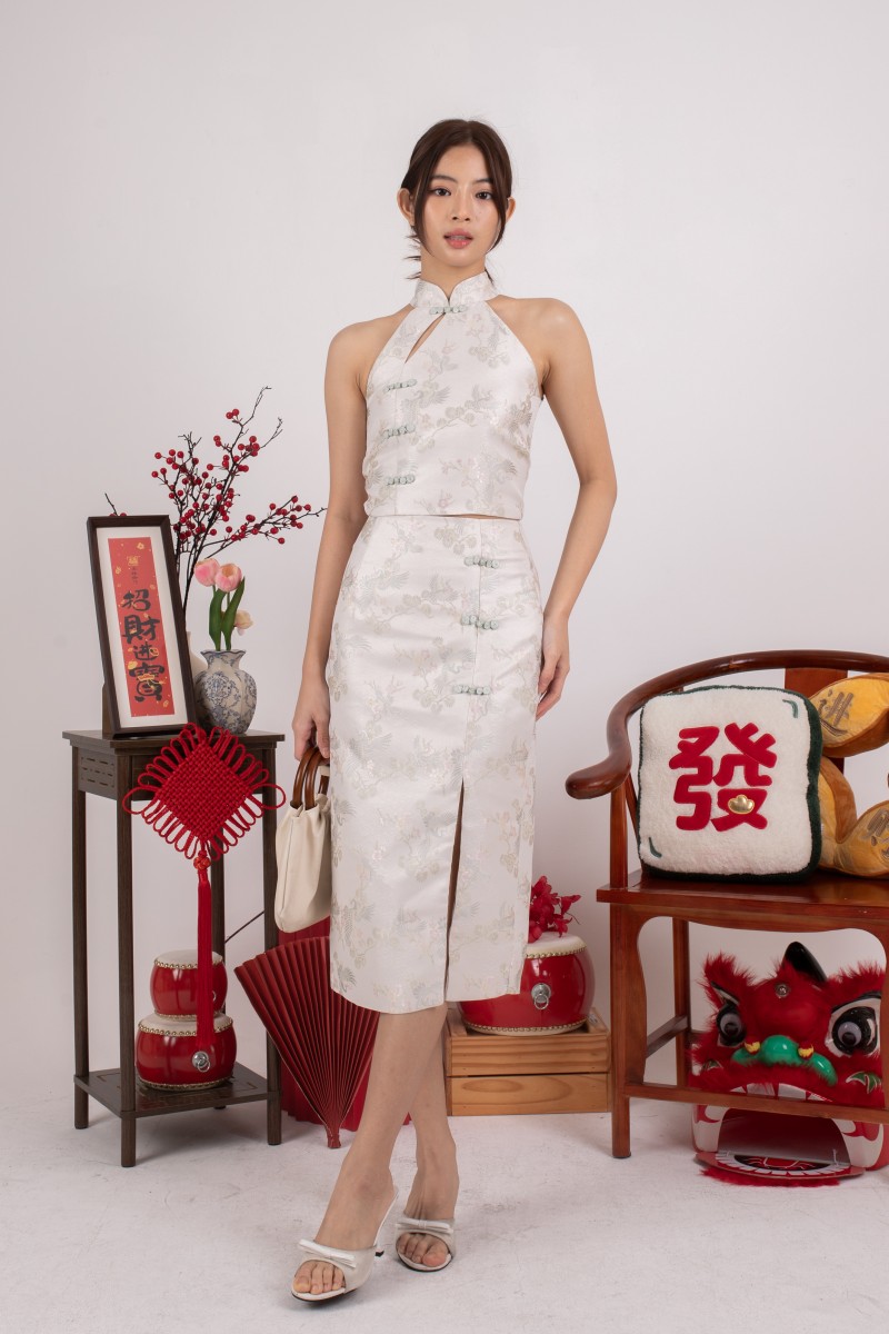 Prosperity Jacquard Midi Skirt in Sage