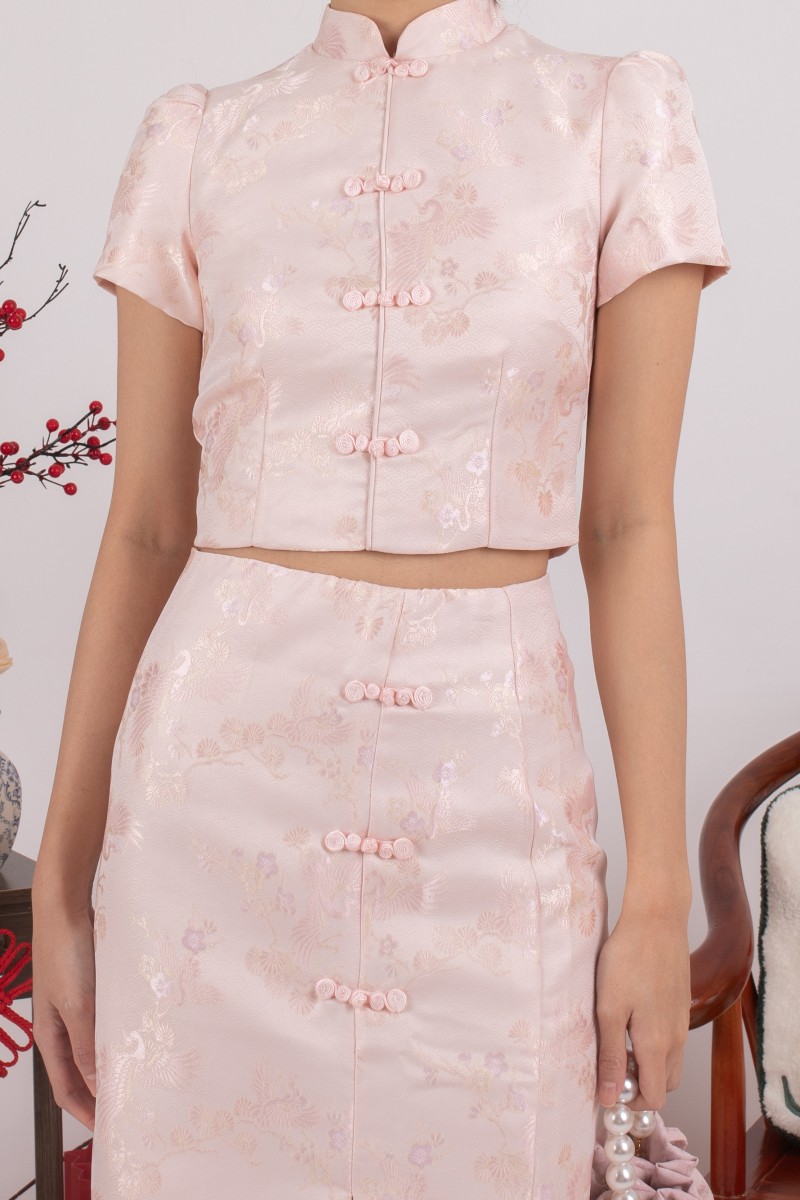 Evergold Jacquard Sleeved Top in Pink
