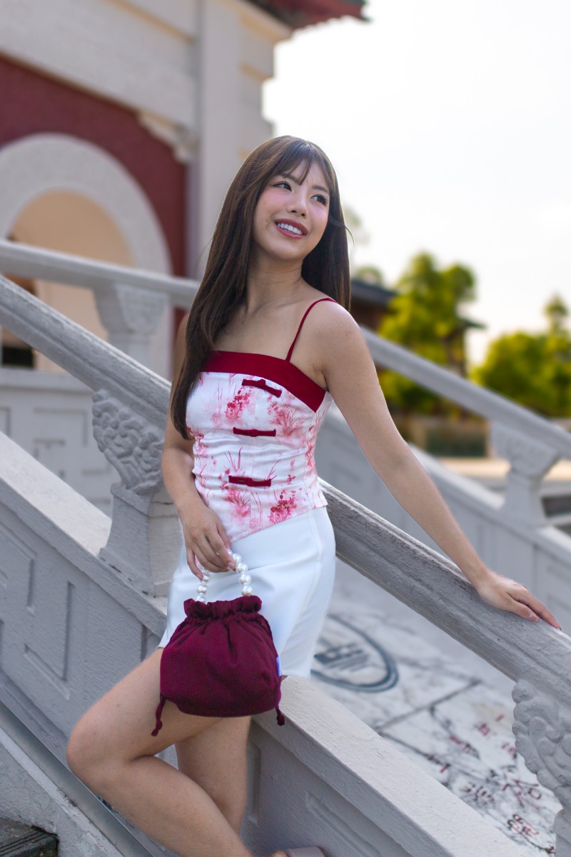 Arabel Printed Strap Top in Wine