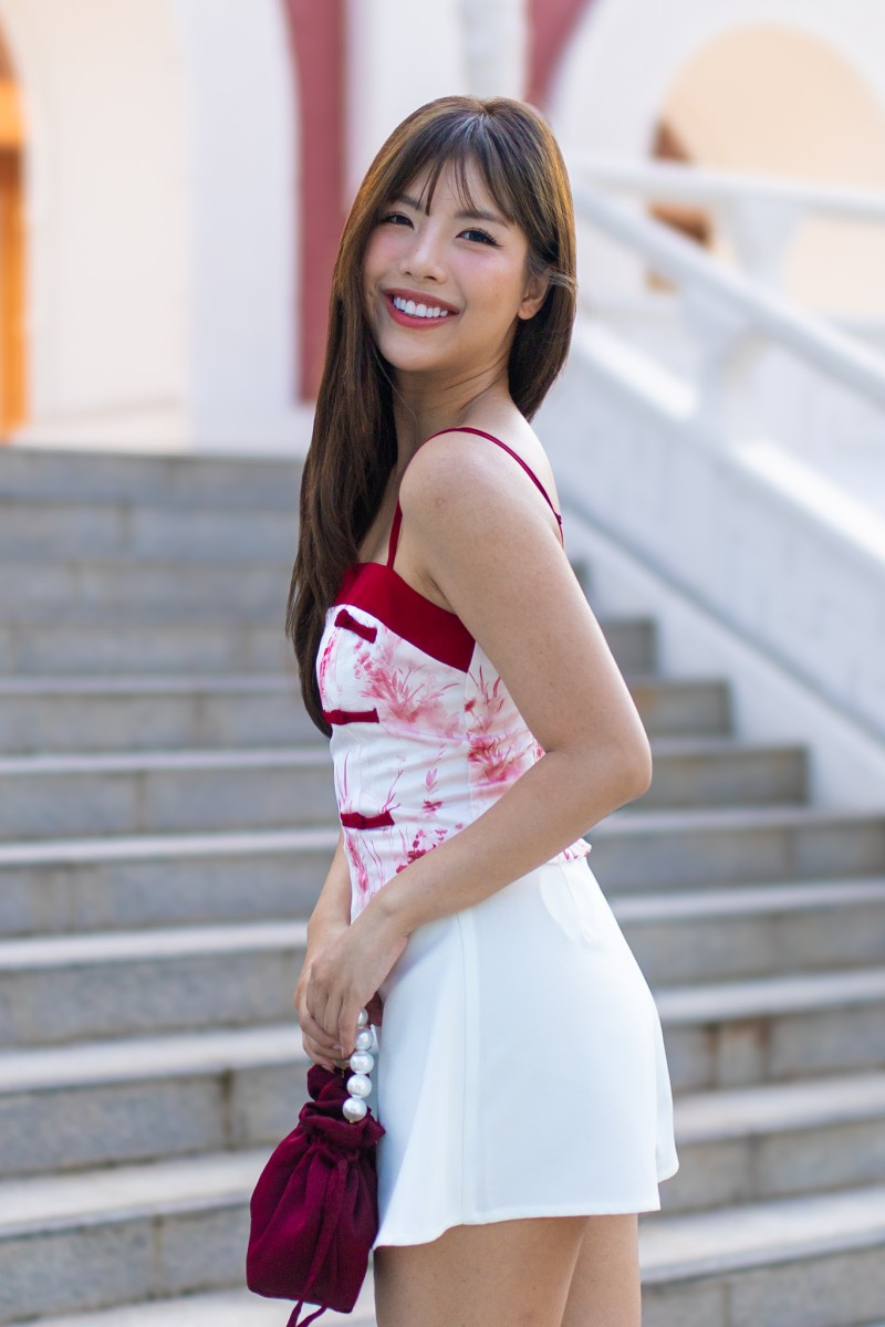 Arabel Printed Strap Top in Wine