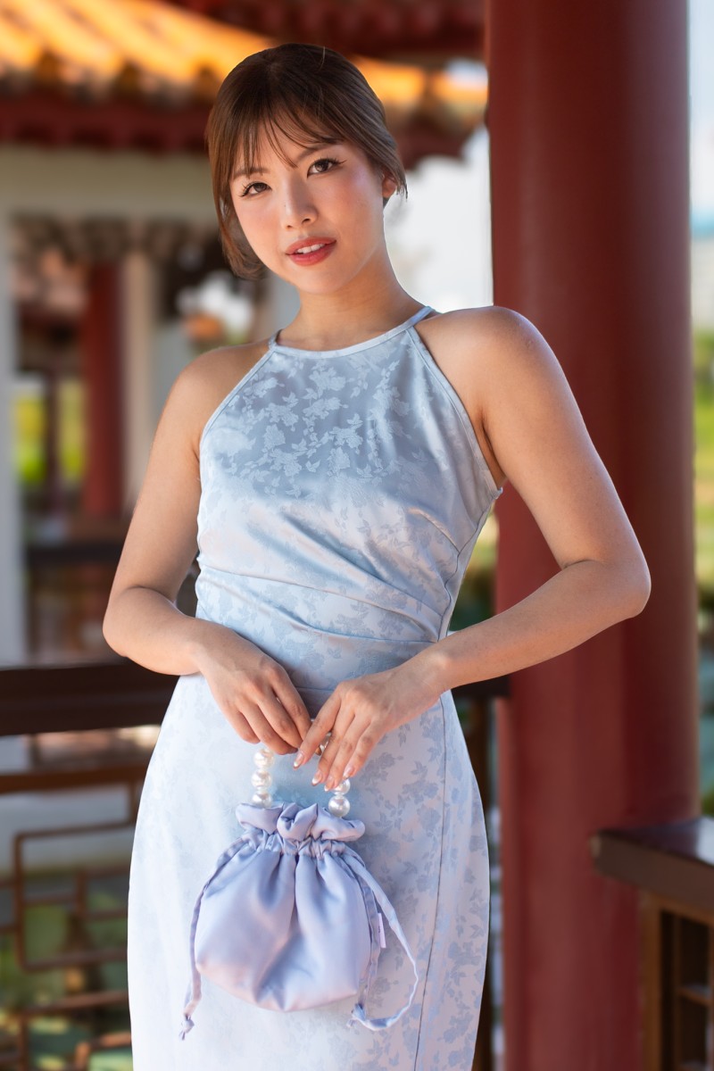 Liang Halter Ruched Maxi Dress in Blue