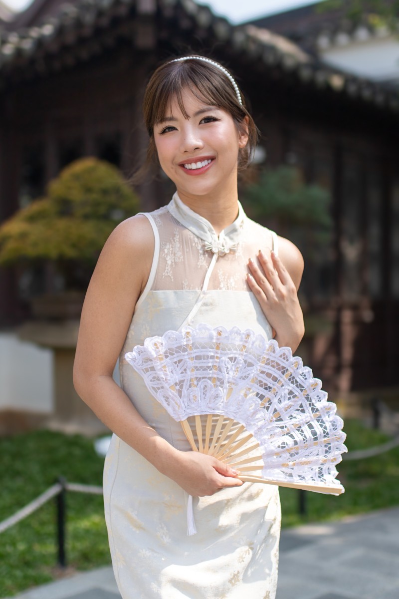 Gisele Embossed Cheongsam Dress in Cream