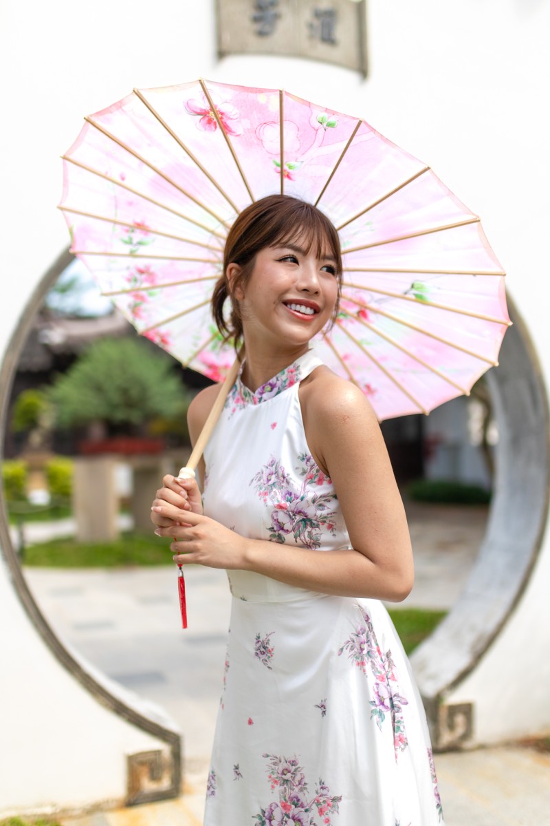 Dynasty Floral Halter Dress in White