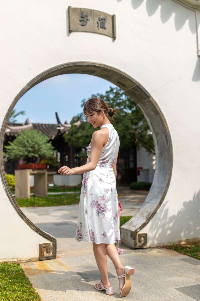 Dynasty Floral Halter Dress in White